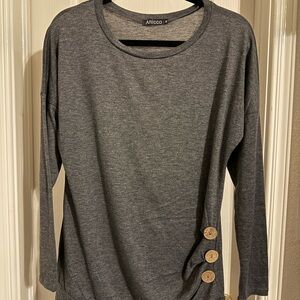 Charcoal Long Sleeve Women's Top with Button Accents